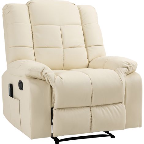 Sillón relax eléctrico con masaje 8 puntos en piel sintética blanco crema (1/5)