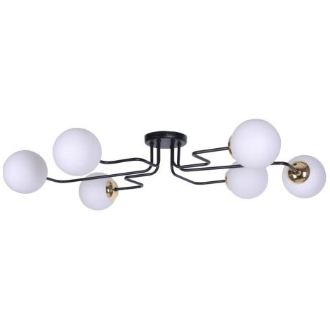 Lustre moderne 6xE14 noir, globes blancs Kaja KARI