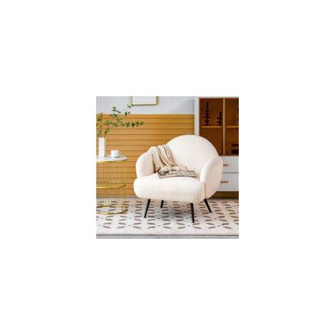 Fauteuil rembourré moderne, pieds en métal noir, idéal pour salon, chambre ou coin café, blanc