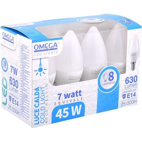 SET LAMPADINE LED ''CANDELA'' 8PZ 6000K 630LM E14 (1/2)