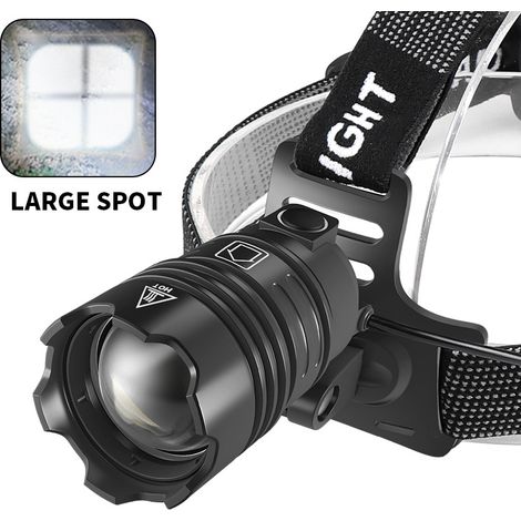 Linterna frontal LED recargable, linterna ultra potente de 50000 lúmenes, linterna frontal LED XHP70.2 de 3 modos, 5600 mAh USB-C, con zoom, linterna frontal IP65 para acampar, pescar y hacer senderis (1/5)