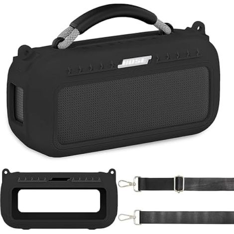 Étui de protection en silicone JCHPINE pour enceinte portable Bose SoundLink Max, coque souple en silicone avec bandoulière (étui noir) (1/5)