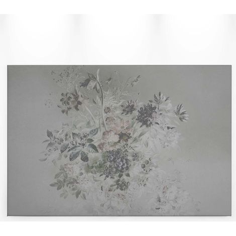 Tableau bouquet de fleur fond gris | Tableau fleuri couleurs pastel pour salon | Tableau sur toile parfait couloir & bureau 0,9 x 0,6 m (1/5)