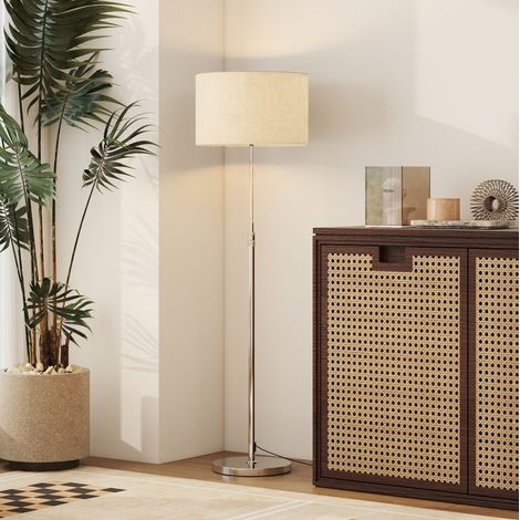 Lampada da terra regolabile 133-168 cm, acciaio, paralume beige, telecomando – MEUBLIV (1/5)