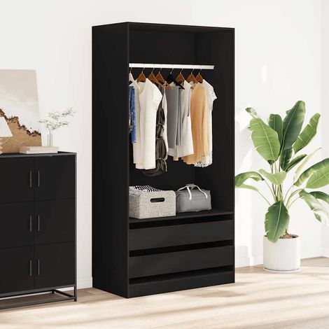 Armoire penderie 2 tiroirs en bois d’ingénierie noir 100 x 50 x 200 cm - PANGIVO (1/5)
