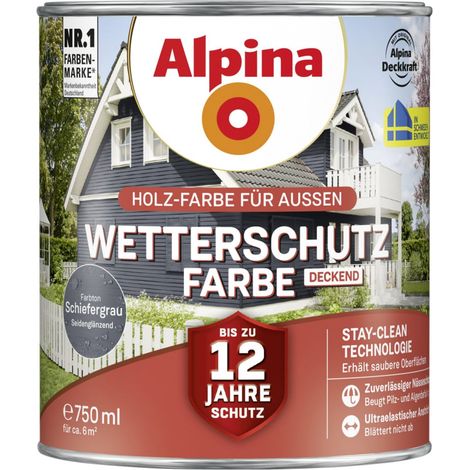 Alpina Wetterschutzfarbe deckend 0,75 L schiefergrau Holzschutzfarbe (1/2)