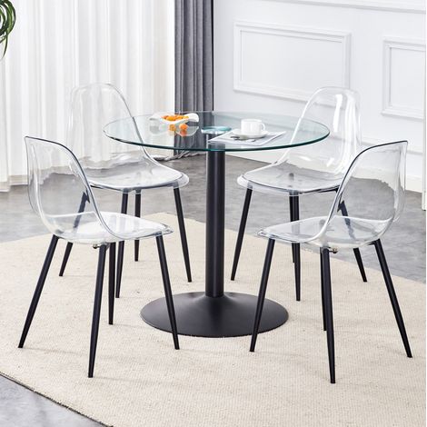 Conjunto mesa y sillas comedor cristal 4 plazas OKMYHOME (1/5)