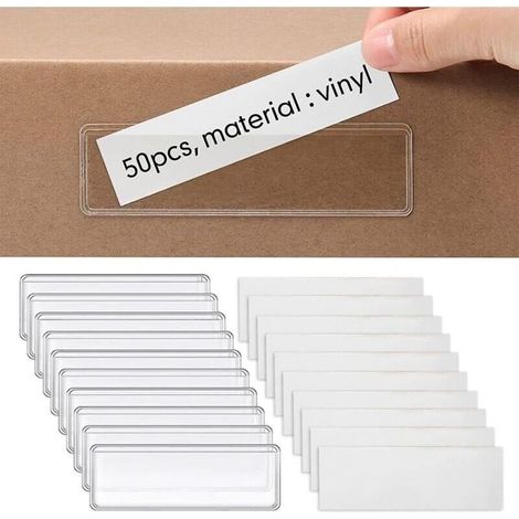 Porte-Etiquettes - Vinyle Transparent Autocollant - Pour Boîtes Étagères Livres Bibliothèques - 10 Pièces (1/5)