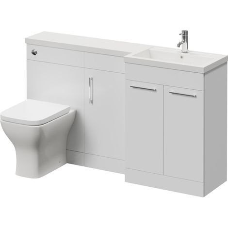 Napoli 390 Gloss White 1500mm 3 Door Vanity Unit Toilet Suite with Right Hand Square Lucia Basin - 1500mm - Chrome 160mm HandleWith Kingston Toilet Pan and Seat
