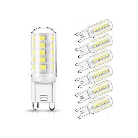 G9 LED-Lampen, 3 W (entspricht 30 W), 350 lm Halogenfassung, Kaltweiß 6000 K, 360° drehbar, nicht dimmbar, für Deckenbeleuchtung, Küche, 6er-Pack [Energ