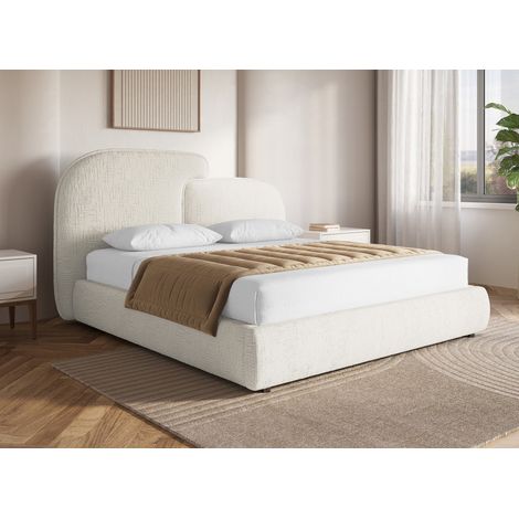 Deco In Paris – Lit coffre en velours chiné beige 160x200 cm – Dossier rembourré – Grand espace de rangement sous sommier – Design moderne (1/5)