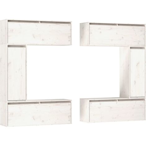 Mueble TV multimedia estantería para televisión buffet comedor salón dormitorio 6 piezas madera maciza de pino blanco 020028791 (1/5)
