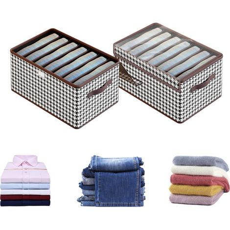 Lot de 2 boîtes de rangement pliables avec couvercles, en tissu pour vêtements (7 couches) (1/5)