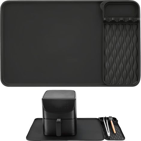 Tapis Résistant à La Chaleur pour Friteuse à Air Accessoire, 65x40cm Tapis en Silicone Cuisine, Protection pour Plans de Travail pour Machines à Café Friteuses Air Four(Noir) (1/5)