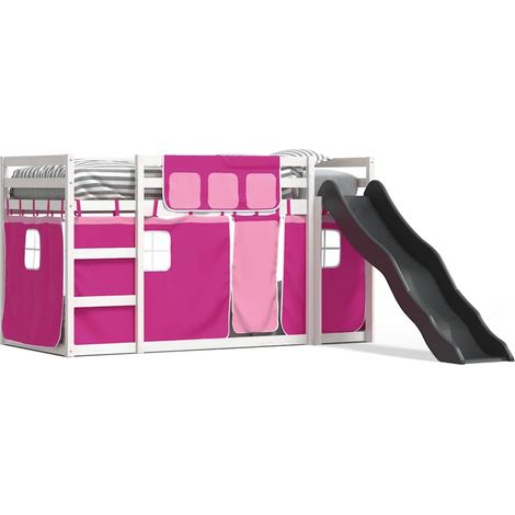 Maison Exclusive - Etagenbett mit Rutsche und Gardinen Rosa 90x19