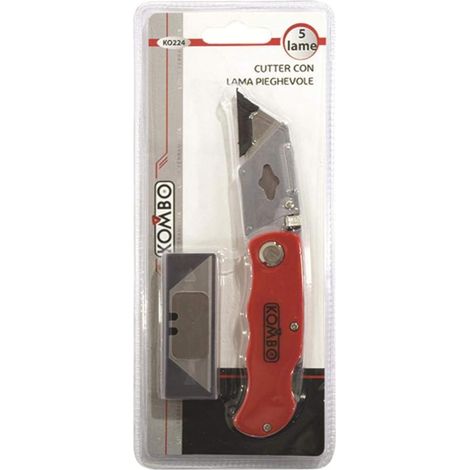 Cutter à Lame Pliable en Acier Inoxydable, Poignée en Métal et ABS – Verrouillage Automatique, 5 Lames Incluses (1/5)