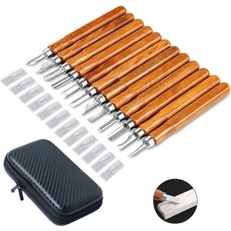 Wood Chisel, 12-Piece Wood Chisel Set, Cork Carving Knife Set, Engraving Tool Kit with Sharpening Stone / Storage Bag (1/5)
