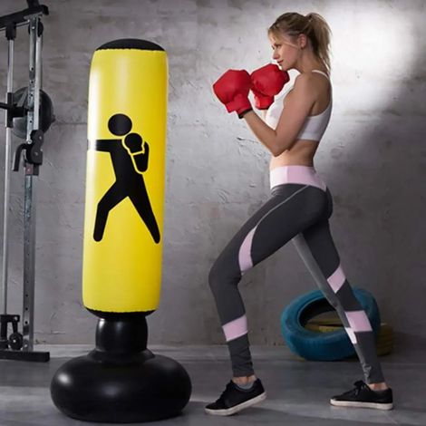 Colonne de boxe gonflable 160 cm en PVC écologique pour l'entraînement des adultes, jaune, rouge et noir, 1 pièce (1/4)