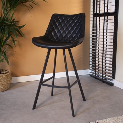 Tabouret de bar industriel Juno Noir hauteur d'assise 70cm (1/5)