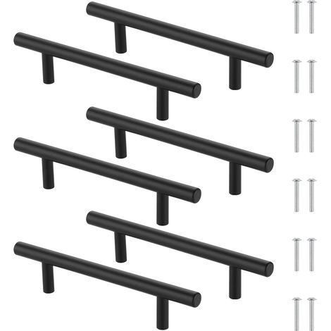 6 Stück Schrankgriffe, schwarze Möbelgriffe, Schubladengriffe Lochabstand 96 mm, Küchenschrankgriffe, Edelstahl-Schrankgriffe, Küchengriffe, für die Küche (1/5)