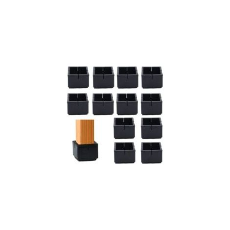 12 protège-pieds carrés en PVC (49-55 mm) pour chaises et tables, avec embouts carrés en feutre noir. Convient aux pieds de chaises, de tables et de canapés. (1/5)