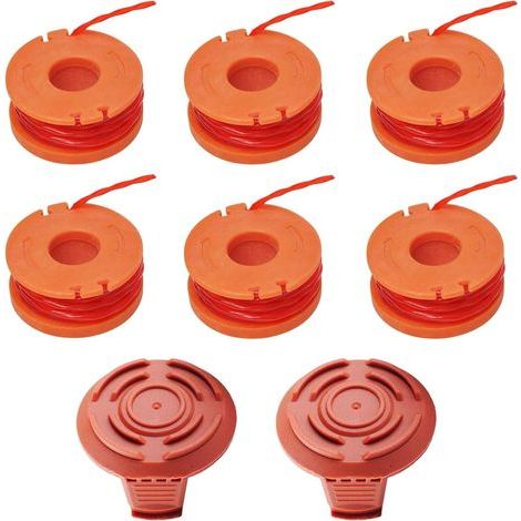 6er-Pack Ersatzspulen für Worx, langlebige Ersatzspulen für Worx-Haarschneider, 1,65 mm, 3 m/Stück, 6 Spulen + 2 Schneidkappen (1/5)