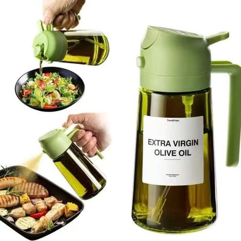 Flacon pulvérisateur rechargeable pour huile et huile d'olive, en verre, 470 ml, vert, pour le gril, pour une application contrôlée des assaisonnements en cuisine.-AquaForge (1/5)