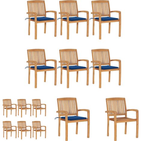 Gartenstühle mit Kissen - vidaXL Stapelbare Gartenstühle mit Kissen 6 Stk. Massivholz Teak - Teakholz Stühle (1/5)