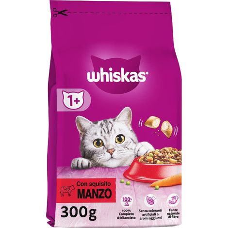 Whiskas Croccantini Adult 1+ con Manzo - Cibo secco per gatti adulti, 14 confezioni da 300 g (1/5)