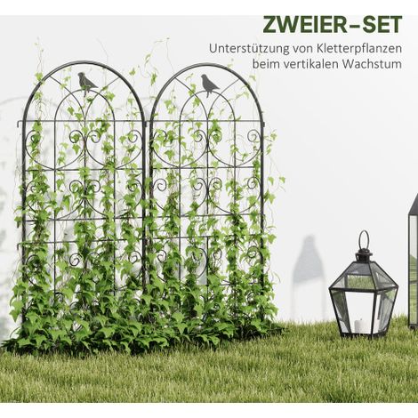 Lot de 2 treillis métalliques à planter (50 x 120 cm)Support pour plantes grimpantes,tomates et fleurs Design oiseau Résistant à la rouille Noir (1/4)