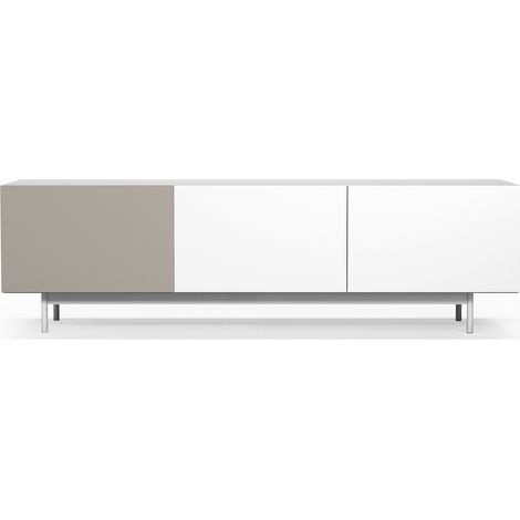Meuble TV, collection PRINTED, en mélamine avec 3 portes. Blanc-Taupe