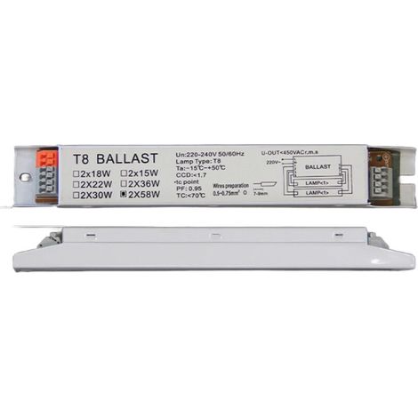 220-240V AC 2x58W Weitbereichs-Vorschaltgerät T8 für Leuchtstofflampen