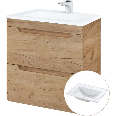 Waschtisch 61 cm mit Keramikbecken LUTON-56-CRAFT Wotan Eiche Nb. B/H/T ca. 61/60,8/46 cm (1/5)