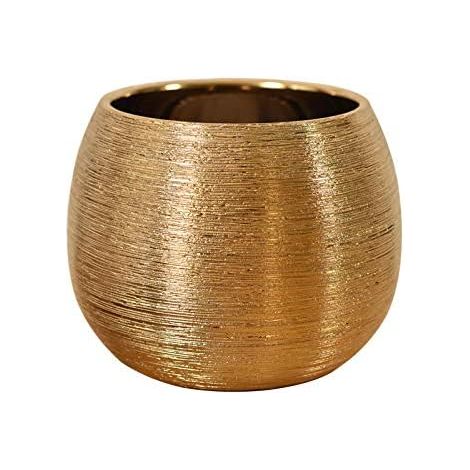 CACHE-POT DORÉ - 1 OU 2 PIÈCES - CÉRAMIQUE BROSSÉE - DESIGN ÉLÉGANT SANS TROU OU AVEC DRAINAGE - SALON BUREAU - 13CM OU 16,7CM (1/5)