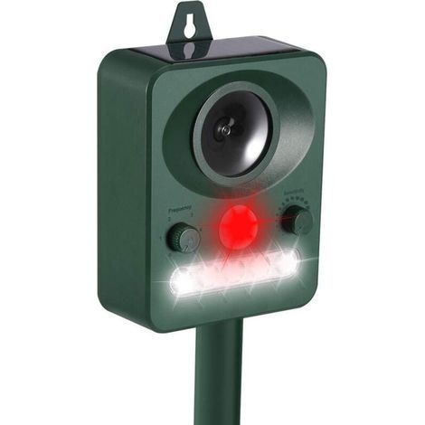 Répulsif Chat Ultrason, Répulsif Étanche Charge de Solaire ou de USB, Fréquence Réglable Répulsif Animaux et LED Lampe Les Chats, Les Chiens et Les Renard pour Jardins et Champs FDC (1/5)
