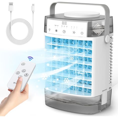 Ventilateur climatiseur portable évaporatif USB 4 modes LED minuterie chambre bureau(Gris) (1/5)