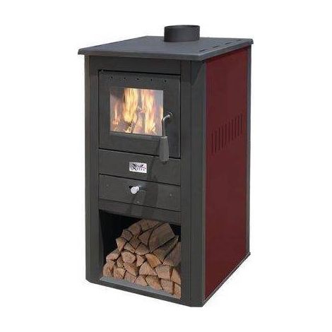 Poêle à bois Pallade 10.7kW – Acier noir et bordeaux – Porte de ventilation anti-buée – Longueur max bûche 50cm – Mille Srl