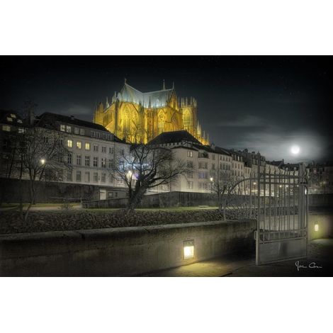 Tableau sur verre synthétique cathédrale Saint-Étienne de Metz 80x120 cm - Impression sur Verre synthétique - Image HD imprimée sur Verre synthétique - Tableau mural décoratif - Fabriqué en France
