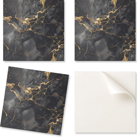Baldosas de vinilo impresas listas para instalar, con elegante dise帽o de m谩rmol, 9x30x30 cm.