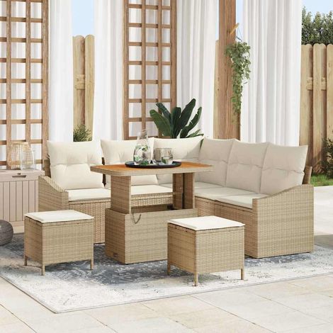 Garten-Sofa-Set mit Kissen 8 pcs Beige Poly Rattan vidaXL (1/5)