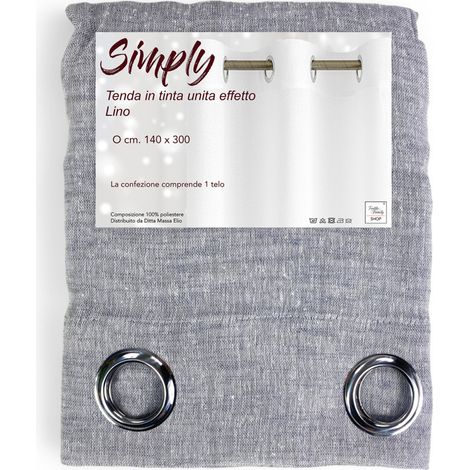 Tenda Simply Effetto Lino 140x300 cm Grigio - Tinta Unita Semitrasparente - Poliestere con Anelli - Stile Moderno