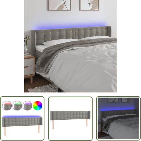 The Living Store Tête de lit à LED Gris clair 163x16x78/88 cm Velours - Tête De Lit Led - Tête De Lit Velours - Tête De Lit Moderne - Éclairage Led - Têtière De Lit (1/5)