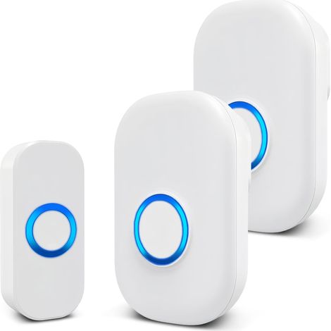 Timbre inalámbrico, resistente al agua, funciona con pilas, fácil de instalar, 32 tonos y 4 niveles de volumen (blanco)