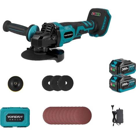 Smerigliatrice angolare, motore brushless, velocità regolabile, 2 batterie da 388 V (1/2)