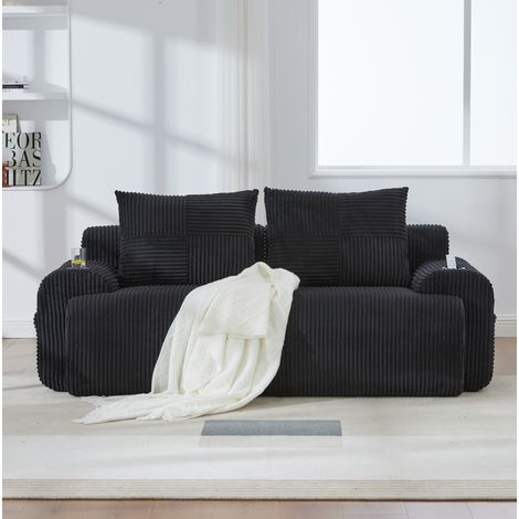 Divano modulare 2 posti in corduroy con portabicchiere e tasca laterale nero HAVRYA (1/5)