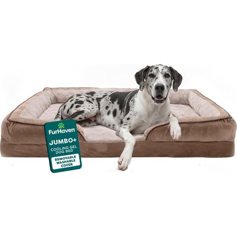 Lit pour Chien en Gel rafraîchissant pour Grands Chiens avec traversins Amovibles et Housse Lavable, pour Chiens jusqu'à 56,7 kg – Canapé Confortable en Peluche et Velours ondulées – Pierre (1/5)