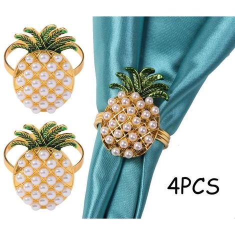 Rond de Serviette - Non spécifié - Ananas - Métal Doré - 4 pièces - Perles Jaunes et Beiges (1/4)