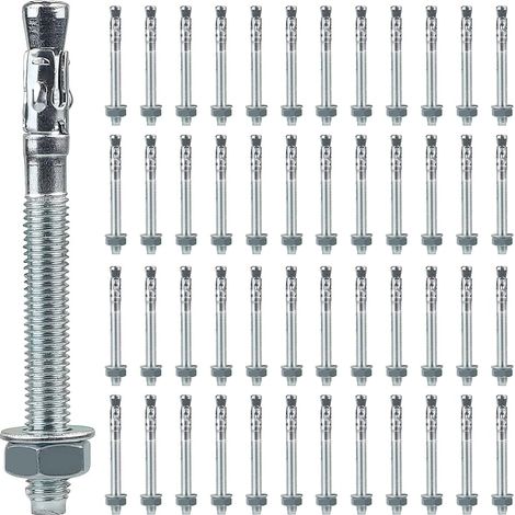 50 Chevilles, Boulon D'Ancrage M10, Acier Carbone, Galvanisé, 120mm, Béton, Maçonnerie (1/5)