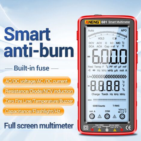Multímetro digital de 6000 cuentas, sistema inteligente anti-quemaduras, medidor universal recargable, comprobador NCV, gran pantalla LCD de 5 pulgadas con linterna retroiluminada. (1/5)