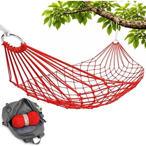 Hamaca de red，250 x 80 cm，Capacidad de peso 150 kg，Hamaca de cuerda de nailon，Hamaca para exteriores/camping，Apta para exteriores o para el patio (1/5)